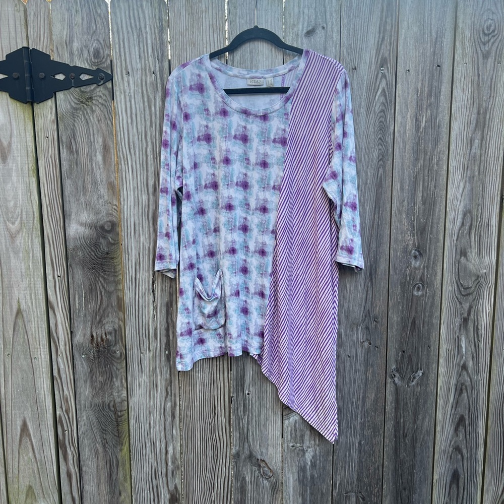 Logo by Lori Goldstein Purple Tie Dye Stripe Tunic Top Women’s 1X